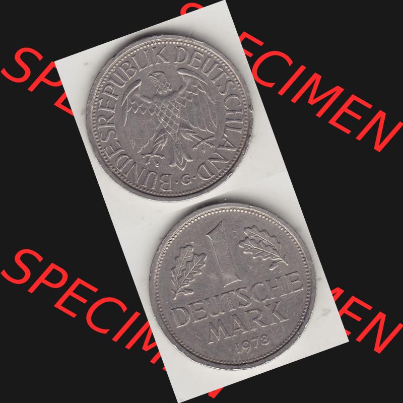 BRD Münzen 1 Deutsche Mark, Umlaufmünze 1950-2001, 1 DM Deutsche Mark, 1978 G-1. Münzen-Rückseite und Münzen-Vorderseite vertikal untereinander als Vollansicht... Sammlung