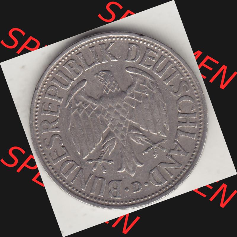BRD Münzen 1 DM, Umlaufmünze 1950-2001, 1 DM Deutsche Mark, 1950 D-4. Vorderseite einer 1 DM, 1 Deutsche Mark D, Mzz. D für München-Münze... Sammlung