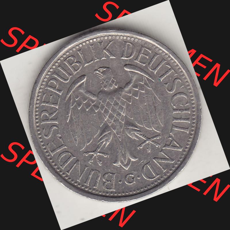 BRD Münzen 1 Deutsche Mark, Umlaufmünze 1950-2001, 1 DM Deutsche Mark, 1977 G-1. Vorderseite einer 1 DM, 1 Deutsche Mark G, Mzz. G für Karlsruhe... Sammlung