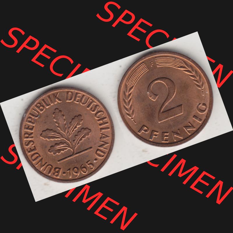 BRD Münze aus Deutschland 1950-2001, 2 Pfennig 1965 F (3) Sammlung
