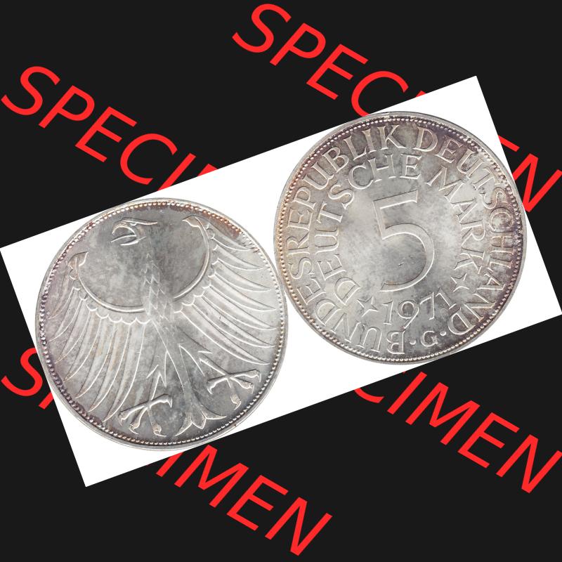 BRD Münzen Silbermünze 1951-1974, 5 DM aus Deutschland, 5 Deutsche Mark Silberadler, Heiermann 1971 Münzzeichen / Mzz. "G" für Karlsruhe-1.... Sammlung