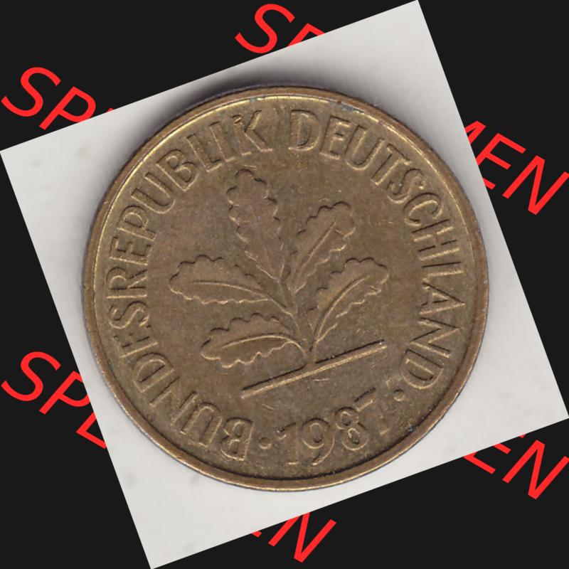 BRD Münzen 5 Pf., Umlaufmünze 1950-2001, 5 Pfennig, 1987 D-1. Vorderseite einer 5 Pfennig D, Mzz. D für München - Münze aus Deutschland... Sammlung
