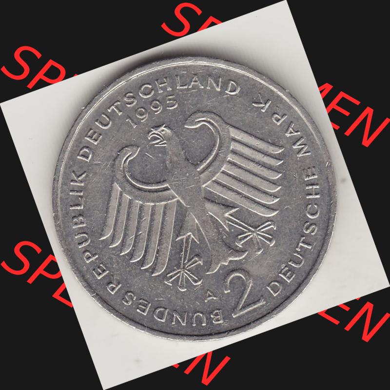BRD Münzen 2 DM, Gedenkmünze 1991-2001, 2 DM, Deutsche Mark Franz Josef Strauß 1995 A-1. Vorderseite einer 2 DM, 2 Deutsche Mark A Gedenkmünze,... Sammlung
