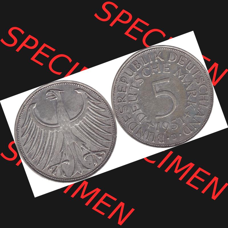 BRD Münzen Silbermünze 1951-1974, 5 DM aus Deutschland, 5 Deutsche Mark Silberadler, Heiermann 1951 Münzzeichen / Mzz. "J" für Hamburg-1.... Sammlung