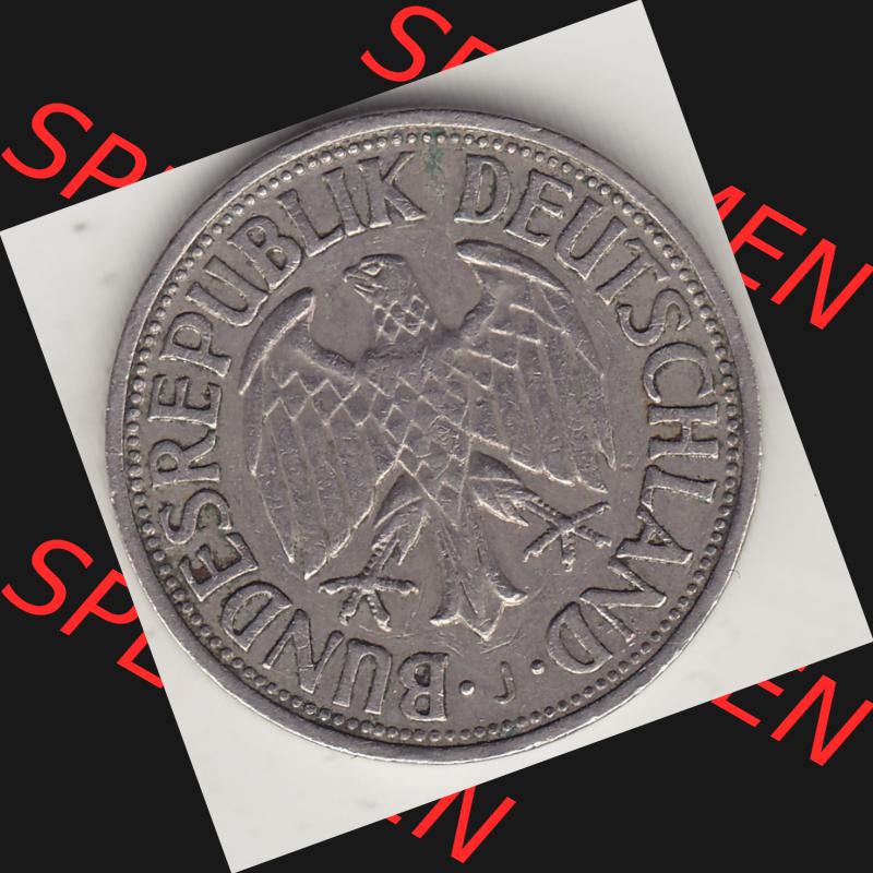 BRD Münzen 1 Deutsche Mark, Umlaufmünze 1950-2001, 1 DM Deutsche Mark, 1950 J-6. Vorderseite einer 1 DM, 1 Deutsche Mark J, Mzz. J für Hamburg... Sammlung