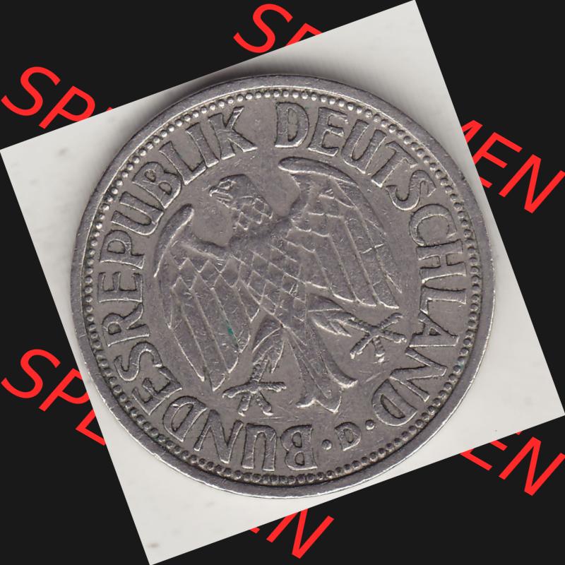 BRD Münzen 1 DM, Umlaufmünze 1950-2001, 1 DM Deutsche Mark, 1950 D-3. Vorderseite einer 1 DM, 1 Deutsche Mark D, Mzz. D für München-Münze... Sammlung