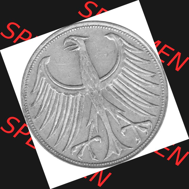 BRD Münzen Silbermünze 1951-1974, 5 DM aus Deutschland, 5 Deutsche Mark Silberadler, Heiermann 1957 Münzzeichen / Mzz. "F" für Stuttgart-1.... Sammlung