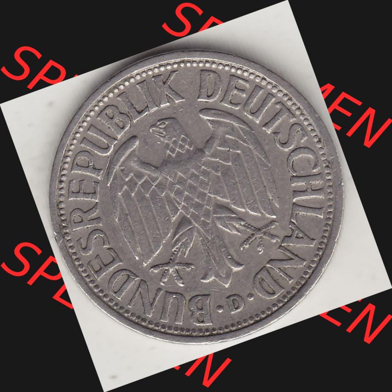 BRD Münzen 1 DM, Umlaufmünze 1950-2001, 1 DM Deutsche Mark, 1950 D-6. Vorderseite einer 1 DM, 1 Deutsche Mark D, Mzz. D für München-Münze... Sammlung