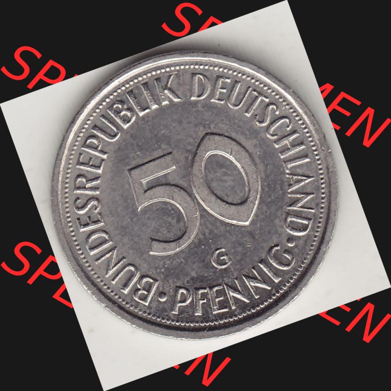BRD Münzen 50 Pf. Umlaufmünze 1950-2001, 50 Pfennig 1992 G-1. Rückseite mit Wert-Zahl der digitalisierten 50 Pfennig G, mit Mzz. G für Münzstätte... Sammlung