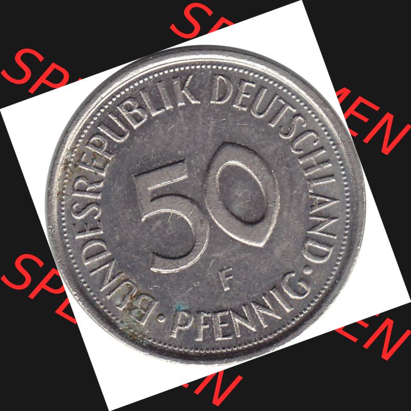 BRD Münzen 50 Pf. Umlaufmünze 1950-2001, 50 Pfennig BRD Deutschland 1993 Stuttgart Mzz. F-1. Rückseite mit Wert-Zahl einer 50 Pfennig Münze einer DM - Deutschen... Sammlung