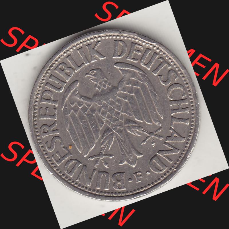BRD Münzen 1 Deutsche Mark, Umlaufmünze 1950-2001, 1 DM Deutsche Mark, 1950 F-2. Vorderseite einer 1 DM, 1 Deutsche Mark F, Mzz. F für Stuttgart... Sammlung