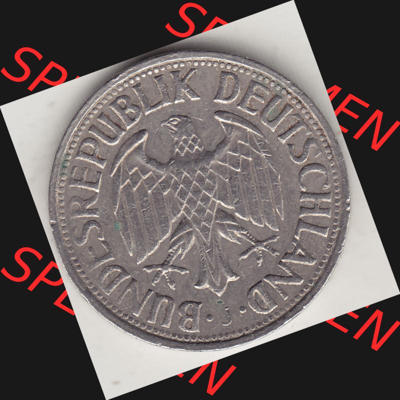 BRD Münzen 1 Deutsche Mark, Umlaufmünze 1950-2001, 1 DM Deutsche Mark, 1971 J-2. Vorderseite einer 1 DM, 1 Deutsche Mark J, Mzz. J für Hamburg... Sammlung