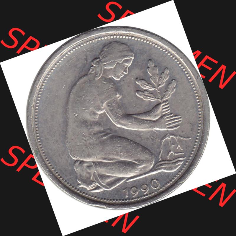 BRD Münzen 50 Pf. Umlaufmünze 1990-2001, 50 Pfennig BRD Deutschland 1990 A-1. Vorderseite einer Deutschen Münze der BRD, Bundesrepublik in einer Auflösung... Sammlung
