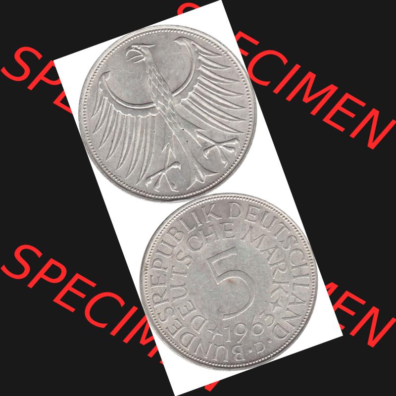 BRD Münzen Silbermünze 1951-1974, 5 DM aus Deutschland, 5 Deutsche Mark Silberadler, Heiermann 1963 Münzzeichen / Mzz. "D" für München-1.... Sammlung
