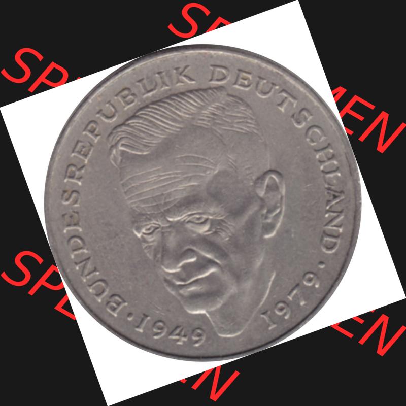 BRD Münzen 2 DM, Gedenkmünze 1979-1993, 2 DM, Deutsche Mark Kurt Schumacher 1983 D-1. Rückseite mit Wert-Zahl von 2 DM Gedenkmünze Kurt Schumacher einer Deutschen... Sammlung
