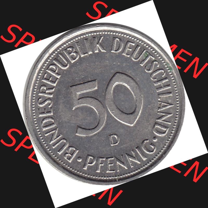 BRD Münzen 50 Pf. Umlaufmünze 1950-2001, 50 Pfennig BRD Deutschland 1992 München mit Mzz. D-1. Rückseite mit Wert-Zahl einer 50 Pfennig Münze einer DM... Sammlung