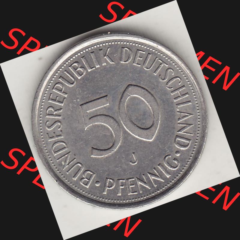 BRD Münzen 50 Pf. Umlaufmünze 1950-2001, 50 Pfennig 1994 J-1. Rückseite mit Wert-Zahl der digitalisierten 50 Pfennig J, mit Mzz. J für Hamburg aus der... Sammlung