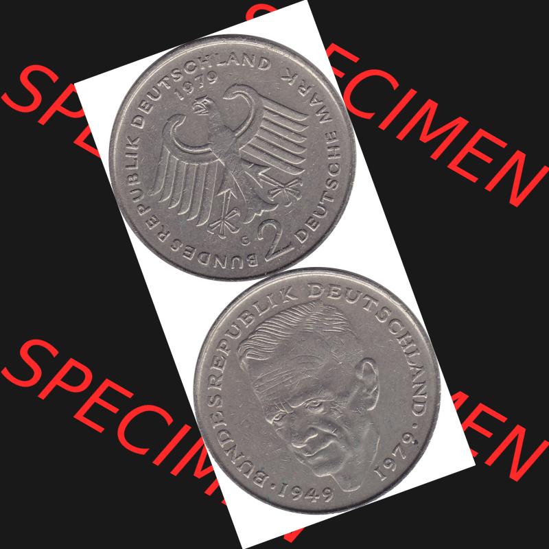 BRD Münzen 2 DM, Gedenkmünze 1979-1993, 2 DM, Deutsche Mark Kurt Schumacher Deutschland 1979 G-1. Vorderseite und Rückseite mit Wert-Zahl eine 2 DM - Zwei Deutsche... Sammlung