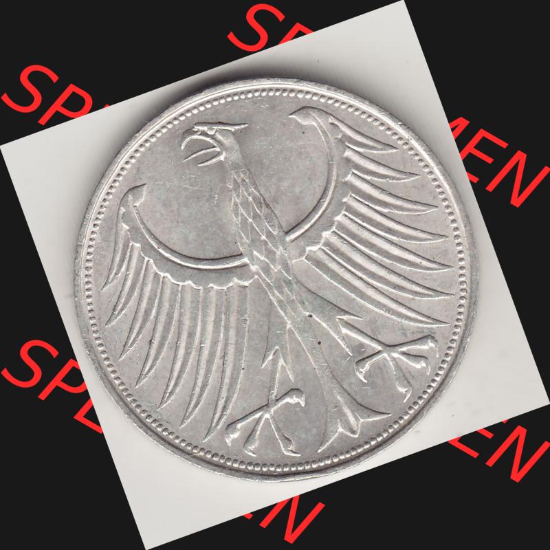 BRD Münzen Silbermünze 1951-1974, 5 DM, 5 Deutsche Mark Silberadler, Heiermann 1963 Münzzeichen / Mzz. "D" für München - 1. Vorderseite... Sammlung