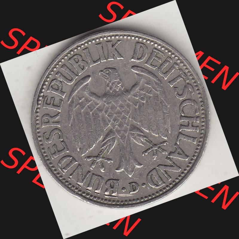 BRD Münzen 1 DM, Umlaufmünze 1950-2001, 1 DM Deutsche Mark, 1950 D-2. Vorderseite einer 1 DM, 1 Deutsche Mark D, Mzz. D für München-Münze... Sammlung