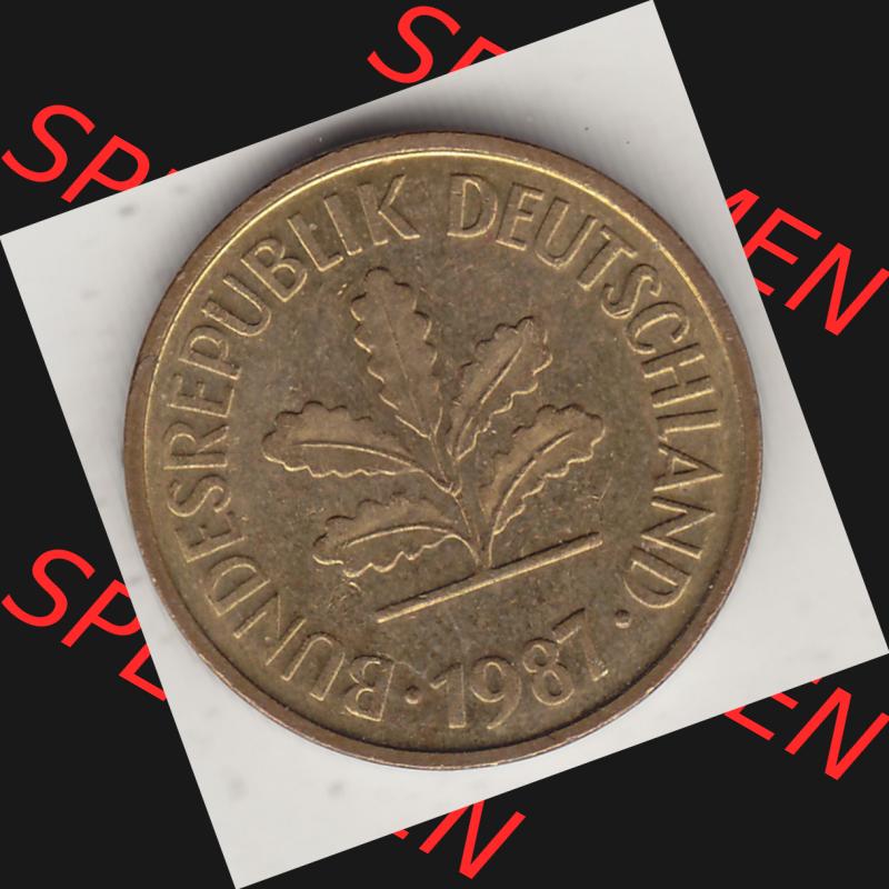 BRD Münzen 5 Pf., Umlaufmünze 1950-2001, 5 Pfennig, 1987 D-2. Vorderseite einer 5 Pfennig D, Mzz. D für München - Münze aus Deutschland... Sammlung