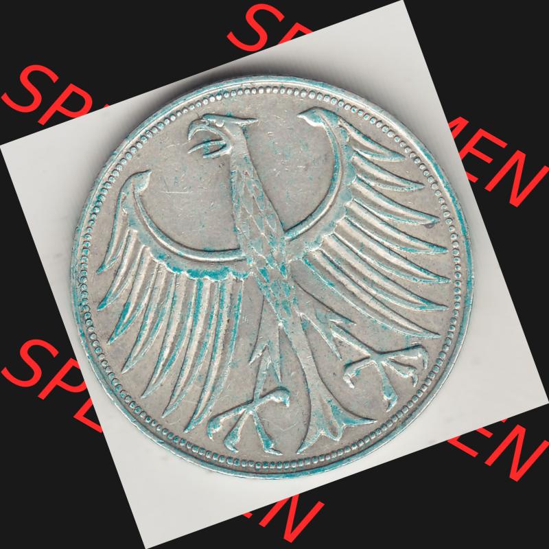 BRD Münzen Silbermünze 1951-1974, 5 DM, 5 Deutsche Mark Silberadler, Heiermann 1957 Münzzeichen / Mzz. "F" für Stuttgart - 2. Vorderseite... Sammlung