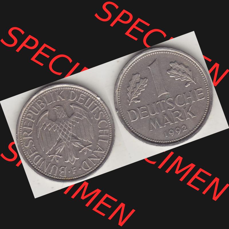 BRD Münzen 1 Deutsche Mark, Umlaufmünze 1950-2001, 1 DM Deutsche Mark, 1992 F-1. Münzen-Rückseite und Münzen-Vorderseite als Vollansicht einer 1 DM,... Sammlung