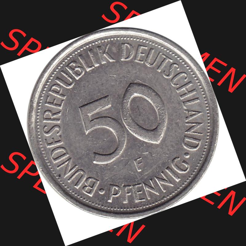 BRD Münzen 50 Pf. Umlaufmünze 1950-2001, 50 Pfennig BRD Deutschland 1992 Stuttgart Mzz. F-1. Rückseite mit Wert-Zahl einer 50 Pfennig Münze einer DM - Deutschen... Sammlung
