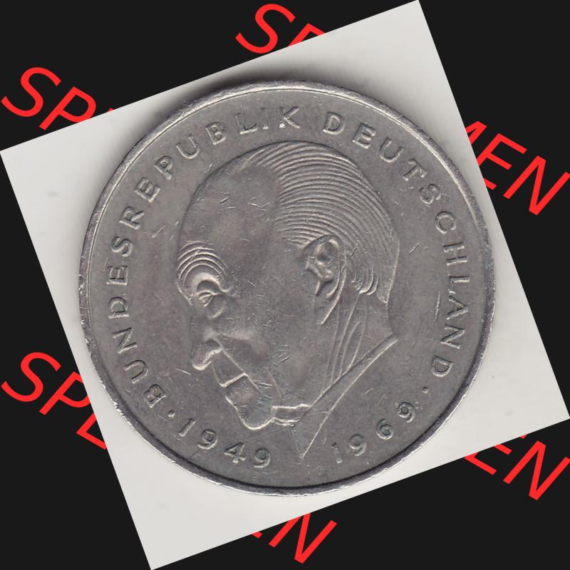 BRD Münzen 2 DM, Gedenkmünze 1969-1987, 2 DM, Deutsche Mark Konrad Adenauer 1985 F-1. Rückseite einer 2 DM, 2 Deutsche Mark F Gedenkmünze, Mzz.... Sammlung