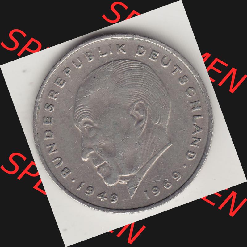 BRD Münzen 2 DM, Gedenkmünze 1969-1987, 2 DM, Deutsche Mark Konrad Adenauer 1976 F-1. Rückseite einer 2 DM, 2 Deutsche Mark F Gedenkmünze, Mzz.... Sammlung