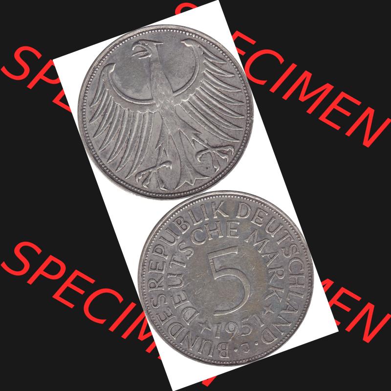 BRD Münzen Silbermünze 1951-1974, 5 DM aus Deutschland, 5 Deutsche Mark Silberadler, Heiermann 1951 Münzzeichen / Mzz. "J" für Hamburg-1.... Sammlung