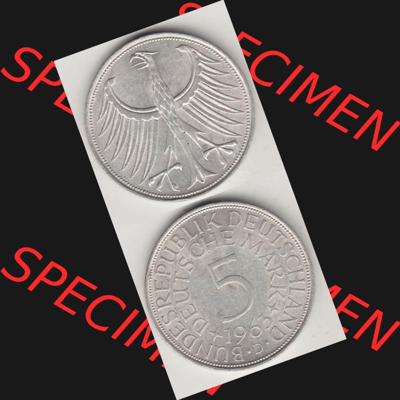BRD Münzen Silbermünze 1951-1974, 5 DM, 5 Deutsche Mark Silberadler, Heiermann 1963 Münzzeichen / Mzz. "D" für München - 1. Vorderseite... Sammlung