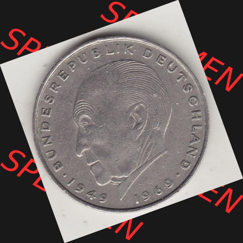 BRD Münzen 2 DM, Gedenkmünze 1969-1987, 2 DM, Deutsche Mark Konrad Adenauer 1972 D-1. Rückseite einer 2 DM, 2 Deutsche Mark D Gedenkmünze, Mzz.... Sammlung