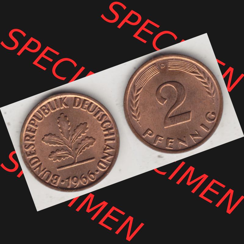 BRD Münze aus Deutschland 1950-2001, 2 Pfennig 1966 D (3) Sammlung