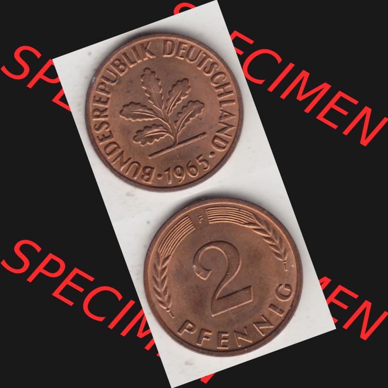 BRD Münze aus Deutschland 1950-2001, 2 Pfennig 1965 F (4) Sammlung