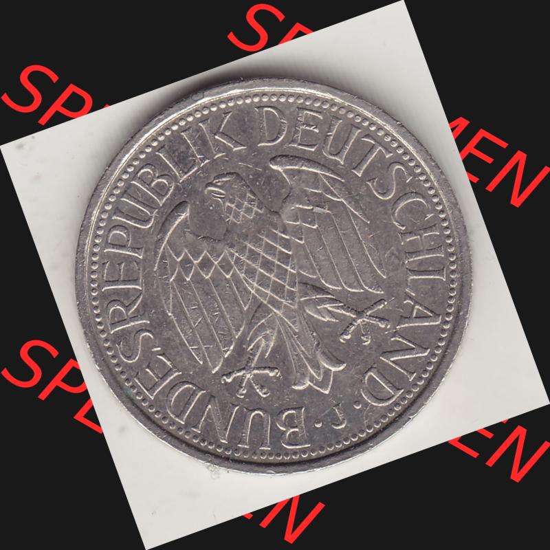 BRD Münzen 1 Deutsche Mark, Umlaufmünze 1950-2001, 1 DM Deutsche Mark, 1990 J-1. Vorderseite einer 1 DM, 1 Deutsche Mark J, Mzz. J für Hamburg... Sammlung