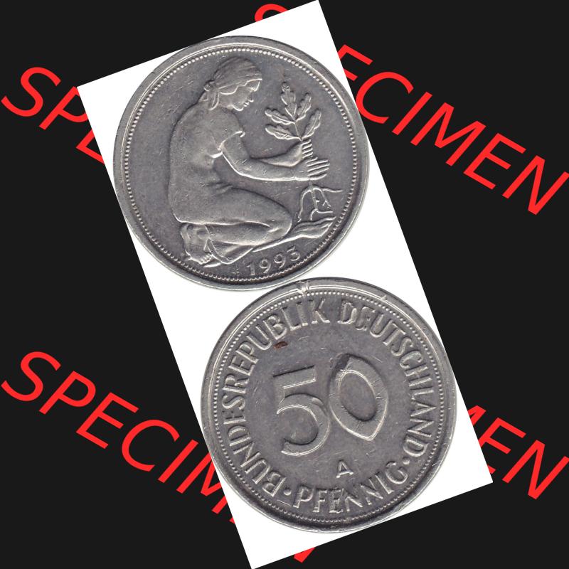 BRD Münzen 50 Pf. Umlaufmünze 1990-2001, 50 Pfennig BRD Deutschland 1993 A-1. Vorderseite und Rückseite mit Wert-Zahl eine 50 Pfennig Münze der ehemaligen DM-Währung... Sammlung