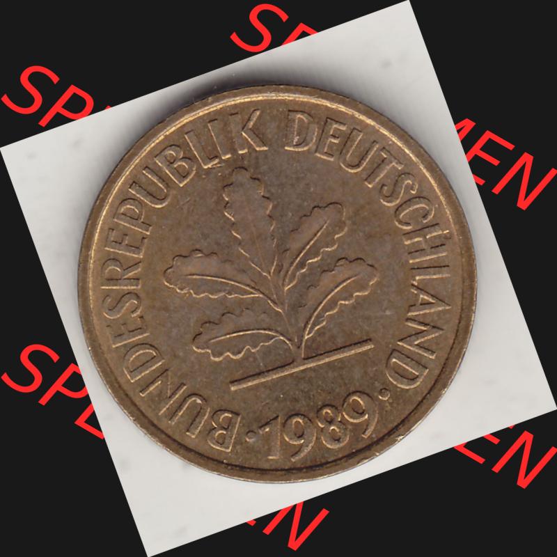 BRD Münzen 5 Pf., Umlaufmünze 1950-2001, 5 Pfennig, 1989 D-2. Vorderseite einer 5 Pfennig D, Mzz. D für München - Münze aus Deutschland... Sammlung