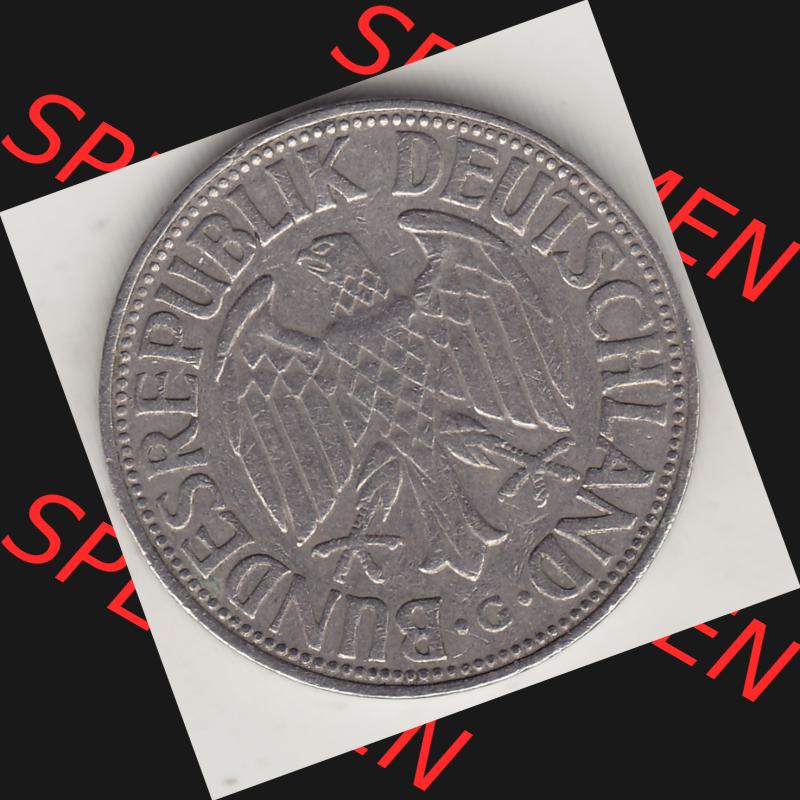 BRD Münzen 1 Deutsche Mark, Umlaufmünze 1950-2001, 1 DM Deutsche Mark, 1954 G-3. Vorderseite einer 1 DM, 1 Deutsche Mark G, Mzz. G für Karlsruhe... Sammlung