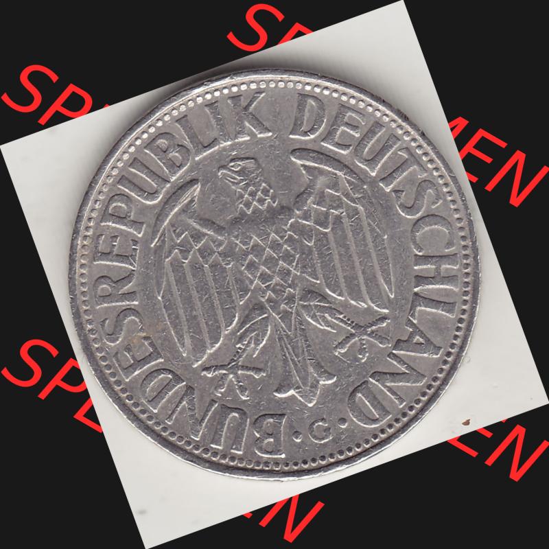 BRD Münzen 1 Deutsche Mark, Umlaufmünze 1950-2001, 1 DM Deutsche Mark, 1954 G-1. Vorderseite einer 1 DM, 1 Deutsche Mark G, Mzz. G für Karlsruhe... Sammlung