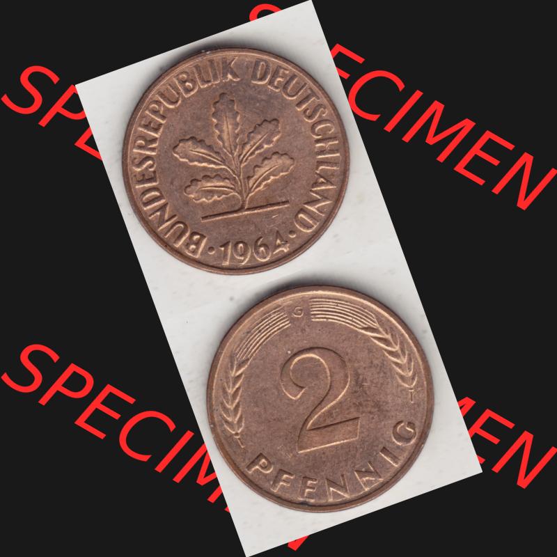BRD Münze aus Deutschland 1950-2001, 2 Pfennig 1964 G (4) Sammlung