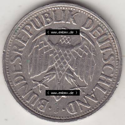BRD Münzen 1 Deutsche Mark, Umlaufmünze 1950-2001, 1 DM Deutsche Mark, 1971 J-2. Vorderseite einer 1 DM, 1 Deutsche Mark J, Mzz. J für Hamburg... Sammlung