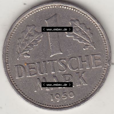 BRD Münzen 1 Deutsche Mark, Umlaufmünze 1950-2001, 1 DM Deutsche Mark, 1950 F-2. Münzen-Rückseite mit Nennwert / Nominalwert / Wert-Zahl einer 1 DM,... Sammlung