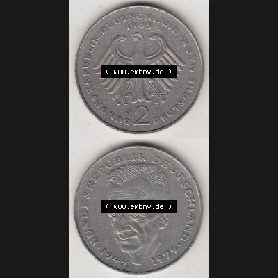BRD Münzen 2 DM, Gedenkmünze 1979-1993, 2 DM, Deutsche Mark Kurt Schumacher 1985 J-1. Vorderseite und Rückseite einer Münze auf einen Bild / Foto,... Sammlung
