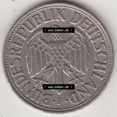 BRD Münzen 1 Deutsche Mark, Umlaufmünze 1950-2001, 1 DM Deutsche Mark, 1950 F-1. Vorderseite einer 1 DM, 1 Deutsche Mark F, Mzz. F für Stuttgart... Sammlung