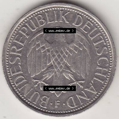BRD Münzen 1 Deutsche Mark, Umlaufmünze 1950-2001, 1 DM Deutsche Mark, 1994 F-1. Vorderseite einer 1 DM, 1 Deutsche Mark F, Mzz. F für Stuttgart... Sammlung