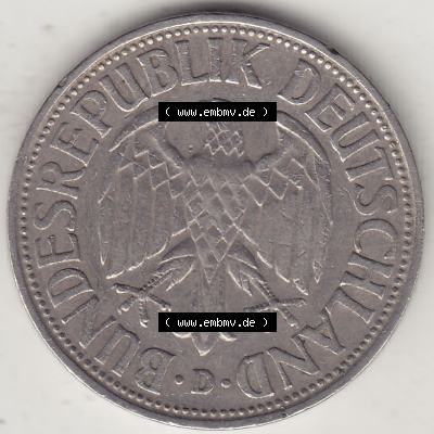 BRD Münzen 1 DM, Umlaufmünze 1950-2001, 1 DM Deutsche Mark, 1950 D-4. Vorderseite einer 1 DM, 1 Deutsche Mark D, Mzz. D für München-Münze... Sammlung