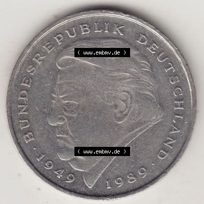 BRD Münzen 2 DM, Gedenkmünze 1991-2001, 2 DM, Deutsche Mark Franz Josef Strauß 1991 A-1. Rückseite einer 2 DM, 2 Deutsche Mark A Gedenkmünze,... Sammlung