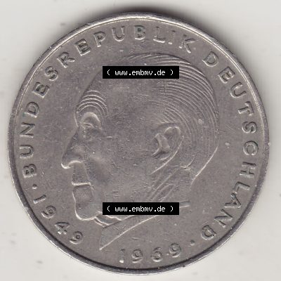 BRD Münzen 2 DM, Gedenkmünze 1969-1987, 2 DM, Deutsche Mark Konrad Adenauer 1972 D-1. Rückseite einer 2 DM, 2 Deutsche Mark D Gedenkmünze, Mzz.... Sammlung