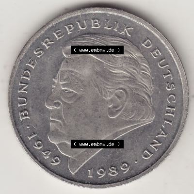 BRD Münzen 2 DM, Gedenkmünze 1990-2001, 2 DM, Deutsche Mark Franz Josef Strauß 1994 F-1. Rückseite einer 2 DM, 2 Deutsche Mark F Gedenkmünze,... Sammlung